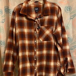 GAP Chestnut and Cream Plaid Shirt